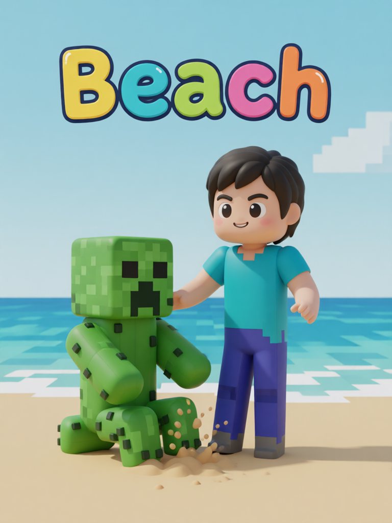beach 单词卡插画