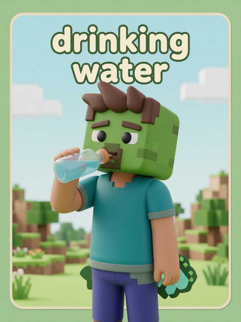 drinking water 单词卡插画