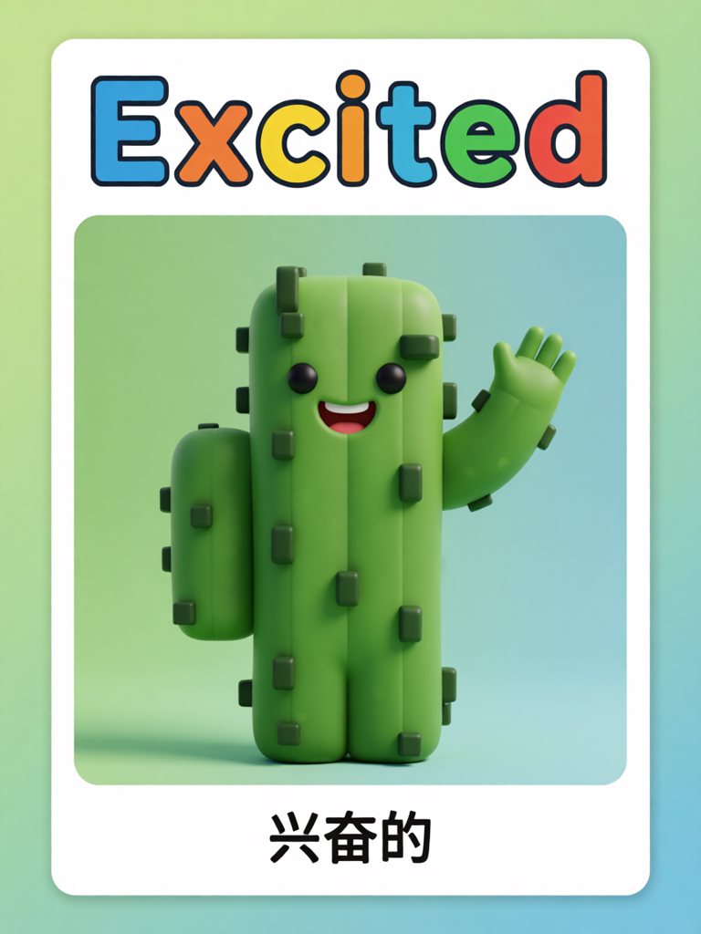 excited 单词卡插画