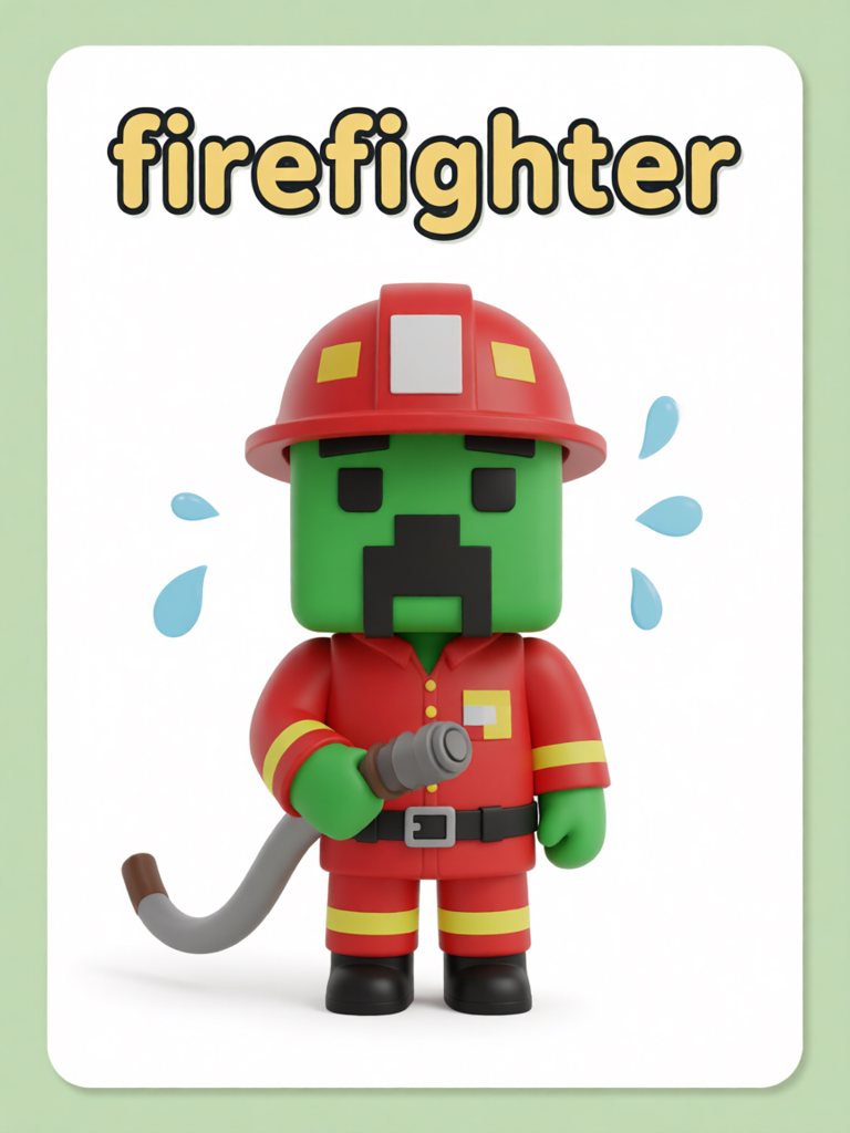 firefighter 单词卡插画