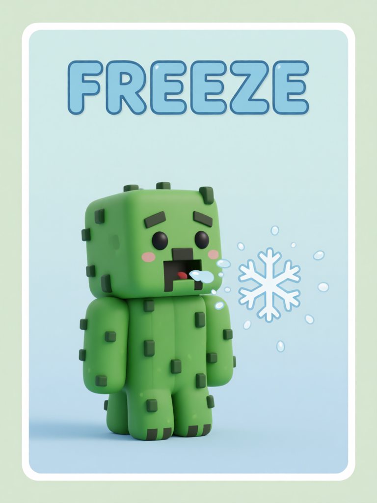 freeze 单词卡插画
