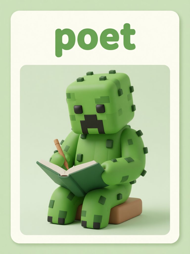 poet 单词卡插画