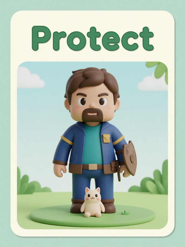 protect 单词卡插画