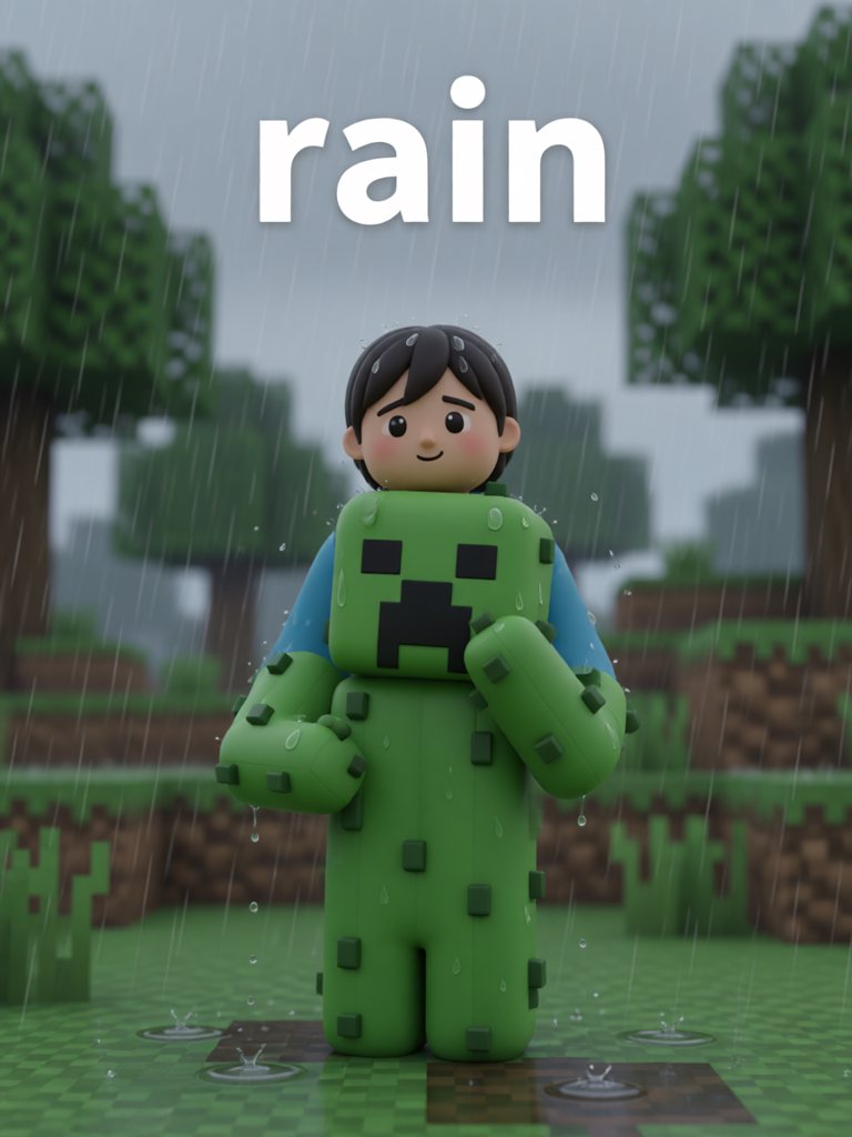 rain 单词卡插画
