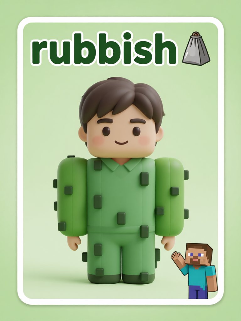 rubbish 单词卡插画