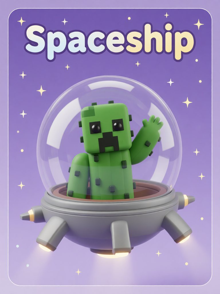 spaceship 单词卡插画
