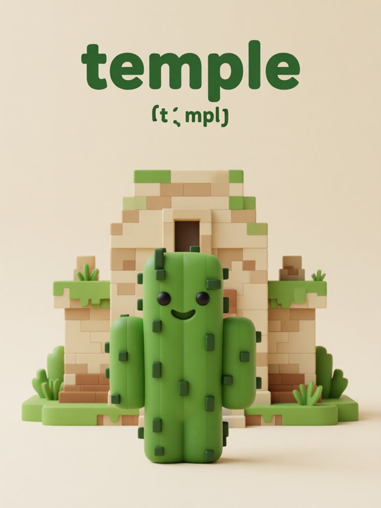temple 单词卡插画