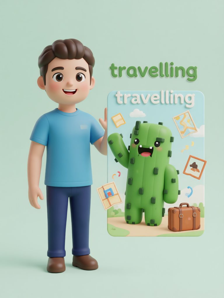 travelling 单词卡插画