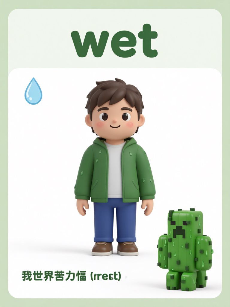 wet 单词卡插画