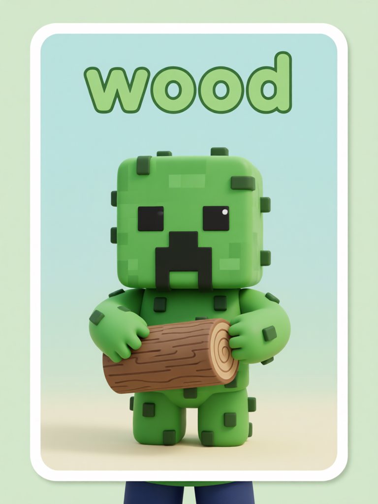 wood 单词卡插画